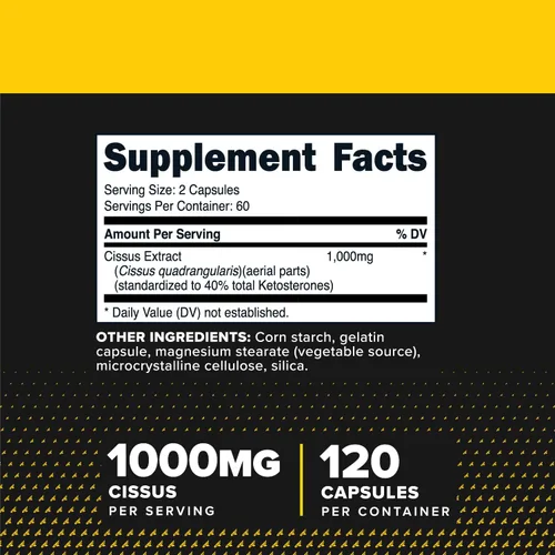 Vista 2 de PrimaForce Extracto de Cissus Quadrangularis, 120 cápsulas, 1000 mg por porción, sin gluten, sin OMG