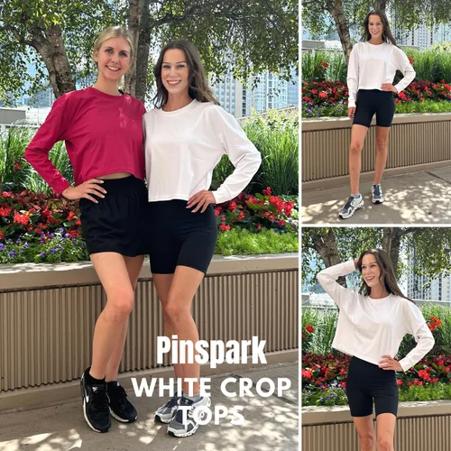 Vista 4 de Pinspark Cropped Long Sleeve Workout Tops for Women Loose Fit Crop Quick Dry Running Athletic Shirts