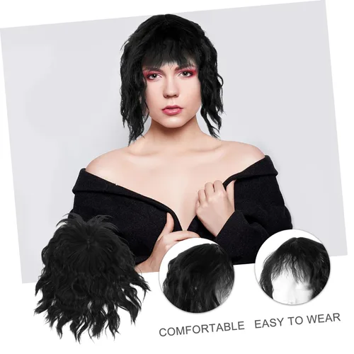 Vista 6 de KALLORY Peluca de cabello humano rizado natural, extensión de pelo sintético, cola de caballo con clip en flecos sin costuras