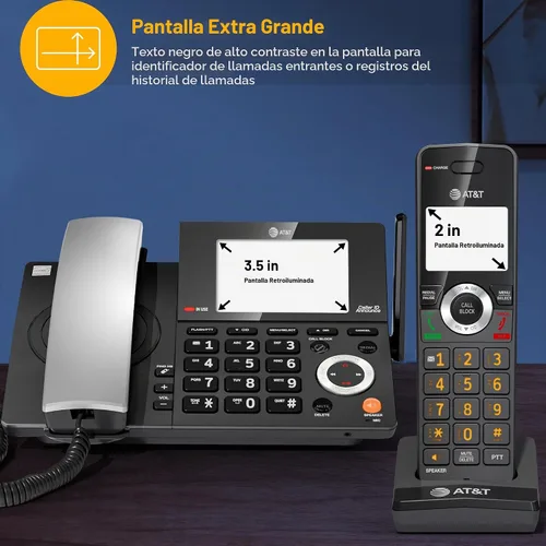Vista 9 de AT&T DECT 6.0 Teléfono doméstico con cable o inalámbrico con 1 auricular y contestador, bloqueador de llamadas inteligente, identificación