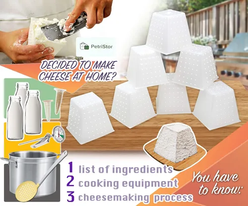 Vista 5 de Molde de queso pequeño pirámide de 7 piezas de 0.45 cuartos de galón – Molde de queso suave para hacer queso – Suministros caseros para hacer queso
