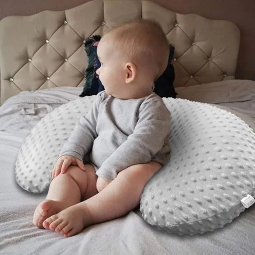 Vista 7 de Minky - Funda de almohada de lactancia en forma de U para bebé, niño y niña, solo funda (azul marino y beige claro, paquete de 2)