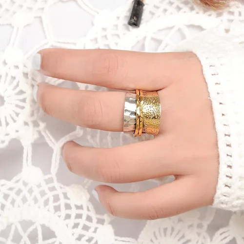 Vista 3 de Boho-Magic Anillo giratorio de plata de ley 925 para mujer con anillos de latón para la ansiedad, Metal, Sin piedras preciosas