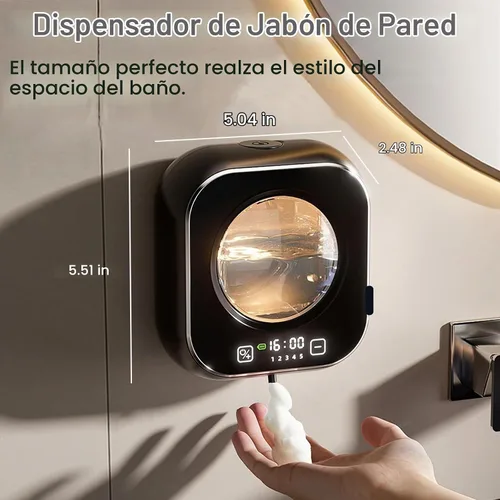 Vista 6 de Dispensador automático de jabón sin contacto, dispensador de jabón de espuma de 5 niveles visuales, tanque de almacenamiento de líquido de 11.3