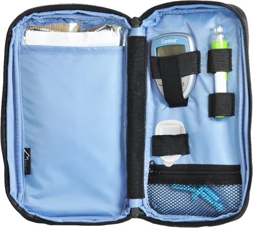 Vista 3 de Organizador de viaje para diabéticos, bolsa térmica con aislamiento con bolsa de hielo de 8 onzas incluida, bolsa médica para insulina, jeringas