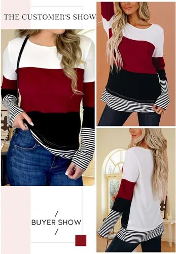 Vista 4 de Dokotoo suéter informal de punto para mujer con cuello redondo manga larga y bloques