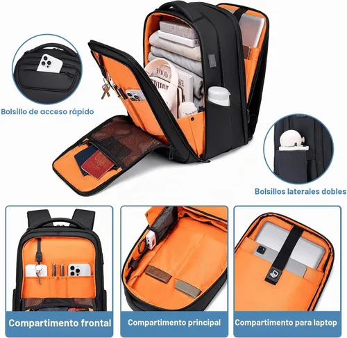 Vista 2 de Mochila de negocios FENRUIEN para hombres profesionales, Negro, Ampliable