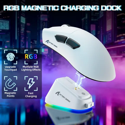Vista 7 de ATTACK SHARK V3 PRO - Ratón inalámbrico para juegos de deportes electrónicos con base de carga magnética: 2.19 oz ligero, sondeo 1K, sensor