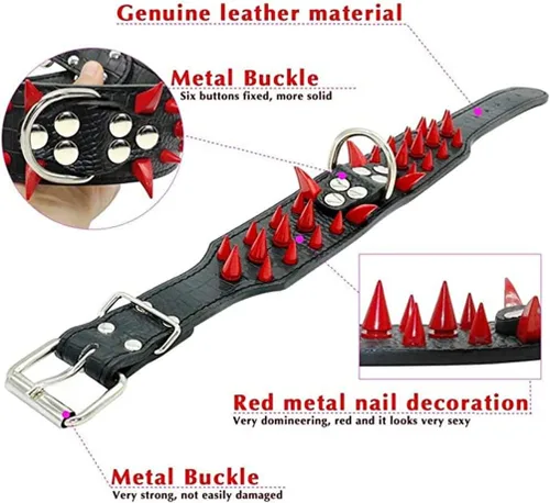 Vista 6 de Hotlion Sharp - Collar de perro con remaches de piel sintética con tachuelas, de 2 pulgadas de ancho, ajustable para perros medianos y grandes