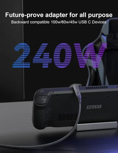 Vista 2 de XAOSUN Adaptador USB C de 90 grados, ángulo recto, 240 W, 40 Gbps, conector USB tipo C Thunderbolt 4 para MacBook, teléfono, Rog Ally, Steam Deck