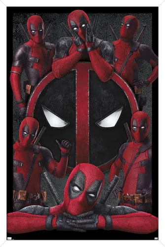 Vista 13 de Trends International Marvel Deadpool Legacy - Póster de collage de pared, 22.4 pulgadas de largo x 14.7 pulgadas, versión enmarcada de madera