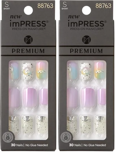 Vista 13 de KISS imPRESS Manicura de Presión Colección Premium Uñas Postizas - Sweet Life, Purple Jelly Squiggle, Cortas y Cuadradas, Fáciles de Aplicar, Súper