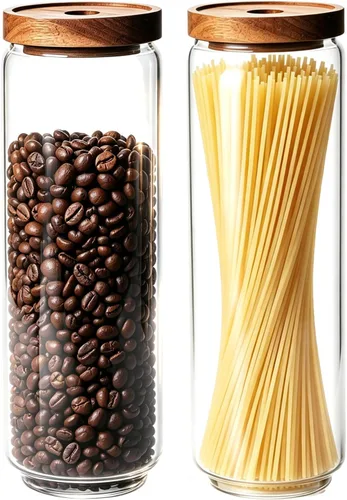 Vista 10 de Tarros de vidrio con tapas de madera herméticas – Mini recipientes de almacenamiento de despensa de cocina de 11 onzas, recipientes decorativos