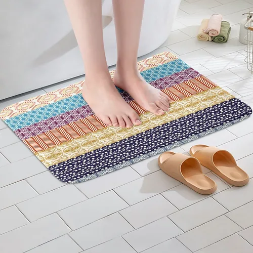 Vista 2 de Tapetes de baño bohemios a rayas para baño, 16 x 24 pulgadas, alfombras de baño bohemias para niños y niñas, decoración folclórica floral exótica