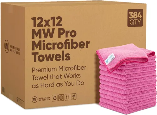 Vista 15 de MW Pro Bulk Paños de limpieza de microfibra al por mayor Negro - Caja: cantidad 384 Tamaño 12 "x 12" Toallas de microfibra premium