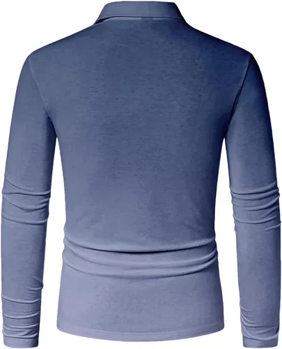 Vista 4 de Polo degradado para hombre, manga larga, con botones, cuello ligero, para golf y tenis