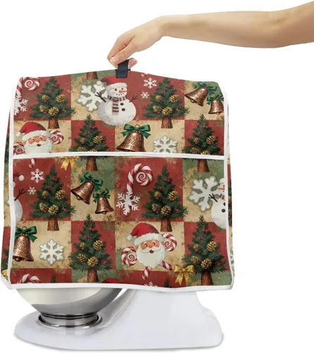 Vista 6 de Cubierta de batidora de pie de Navidad de 4.5 a 5 cuartos de galón, cubierta de mezclador retro, lavable, antimanchas, para cocina, piezas