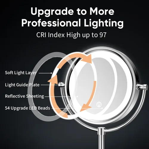 Vista 8 de GURUN Espejo de maquillaje con iluminación LED de 8.5 pulgadas con aumento de 10 aumentos de doble cara, con enchufe de acabado cromado M2208D