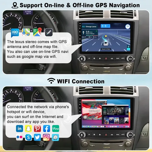 Vista 4 de Radio estéreo de coche para Lexus IS250 IS350 2006 2007 2008 2009 2010 2011 2012,10 pulgadas QLED pantalla táctil con CarPlay inalámbrico y Android