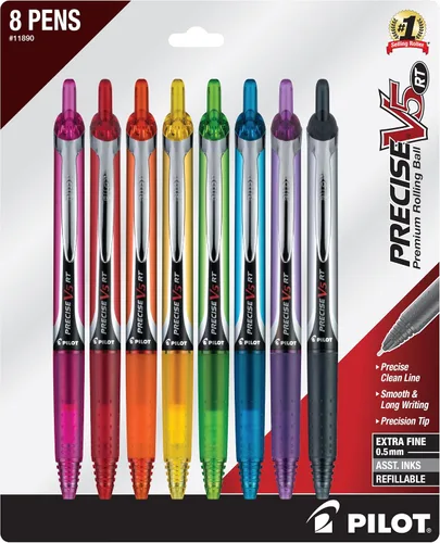 Vista 7 de PILOT Pen 26095 Precise V5 RT - Bolígrafos de punta rodante recargables y retráctiles, punta extrafina (0.02 in), colores surtidos, 7