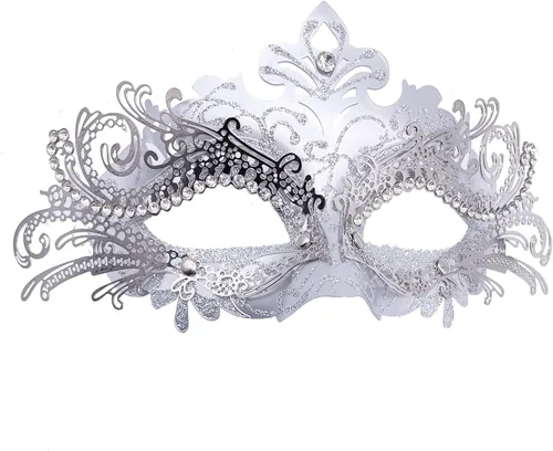 Vista 17 de Máscaras de metal para mujeres/hombres, máscara veneciana de Halloween, máscara de Mardi Gras Negro