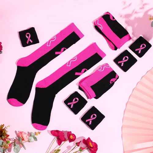 Vista 7 de Zhanmai 12 Pairs Breast Cancer Awareness Breast Cancer Pink Ribbon Socks Wristbands for Soccer Volleyball Football Baseball