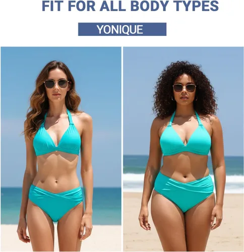 Vista 6 de Yonique Traje de baño de dos piezas para mujer, conjunto de bikini push up, traje de baño halter, traje de baño vintage Verde Aqua