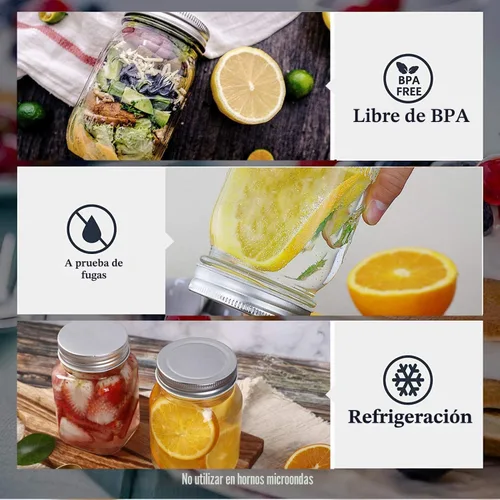 Vista 8 de BEWAVE Frascos de vidrio Mason, frascos de vidrio transparentes de 16 oz con tapas para sellar, frascos de boca normal para enlatado de alimentos