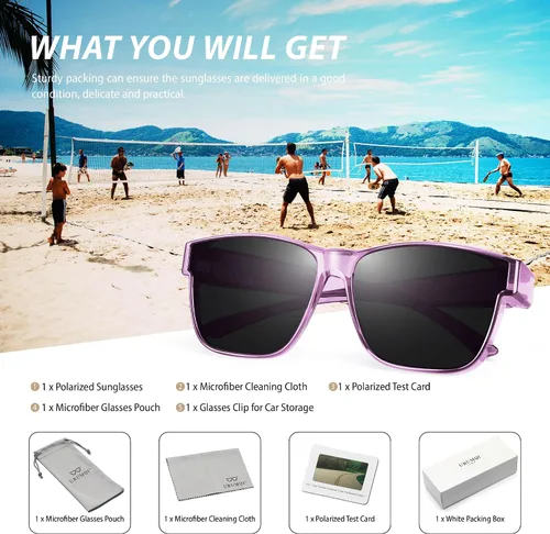 Vista 7 de URUMQI Polarized Sunglasses Fit Over Glasses for Men Women, Oversized Square Sun Glasses UV400 Protection Shades