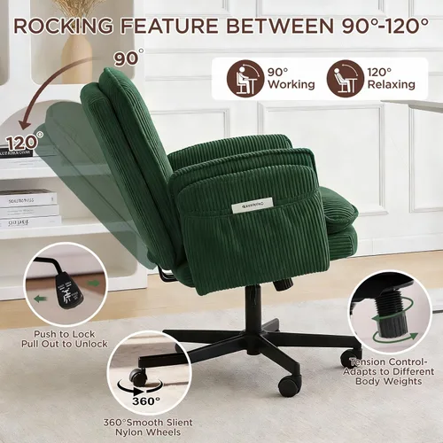 Vista 4 de Silla Criss Cross con ruedas y reposabrazos, cómoda silla de escritorio Verde