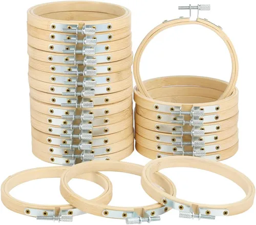 Vista 10 de Caydo Aros de bordado pequeños de 2.5 pulgadas a granel, 24 piezas Aro de punto de cruz de bambú círculo mini bordado aros para adornos