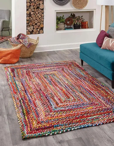 Vista 32 de Unique Loom Colección Trenzada Chindi - Alfombra de área (1 pie 2 pulgadas x 6 pies 1 pulgada, pasillo, multi/azul)