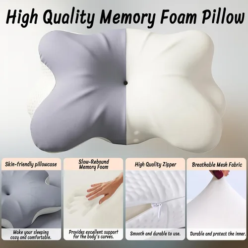 Vista 3 de Almohada cervical para aliviar el dolor de cuello, almohadas ergonómicas de espuma viscoelástica con funda de almohada transpirable para la apnea