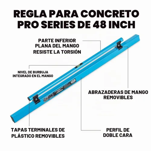 Vista 2 de OX TOOLS Serie Pro Nivel de concreto de 48 pulgadas con vial nivelador Aleación estructural resistente Mango ergonómico Ligero y reversible