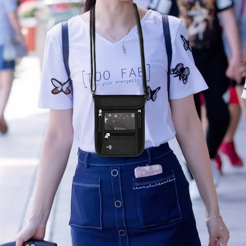 Vista 8 de WALNEW Soporte para pasaporte para el cuello cartera de viaje con bloqueo RFID 7 bolsillos con correa ajustable para el cuello para mantener tu