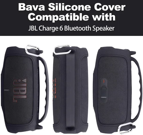 Vista 4 de Funda de silicona compatible con JBL Charge 5 Altavoz Bluetooth portátil impermeable (Cubierta de silicona negra)