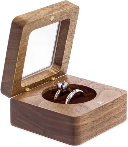 Vista 4 de Wislist Caja de anillos para ceremonia de boda soporte de almohadas de madera para propuesta de boda y compromiso nuez