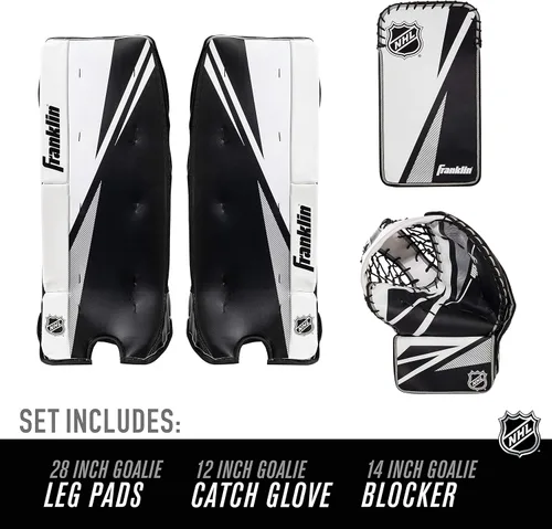 Vista 2 de Franklin Sports Juego de portero de hockey callejero - Almohadillas para las piernas - Guante de captura - Bloqueador - Durabilidad premium