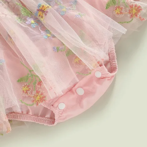 Vista 28 de Mameluco para bebés y niñas de 3, 6, 9, 12, 18 meses, enterizo de manga corta, fruncido, faldas y dobladillo, diadema