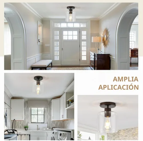 Vista 8 de Lámpara de techo semiempotrada de bronce aceitado, moderna lámpara de techo de granja para armario, pasillo, entrada, lámpara de pasillo, lámpara