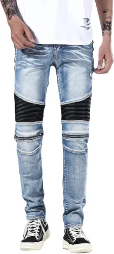 Vista 2 de Skinny Slim Fashion - Jeans elásticos de motociclista de Hip Hop con agujeros rectos rasgados.
