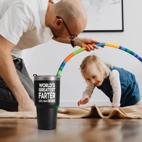 Vista 9 de Qtencas World's Greatest Farter, I Mean Father - Vaso de viaje para mejor papá, divertido regalo de cumpleaños y Navidad para papá, marido, hombres