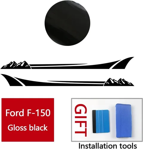 Vista 6 de 2 calcomanías de vinilo con diseño de rayas deportivas para Ford F150 Series 2009-2022 (negro brillante)