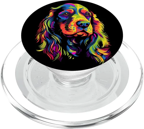 Vista 7 de Cocker Spaniel Inglés Cara Colorida Perro Amante Del Arte Negro PopSockets Intercambiables PopGrip