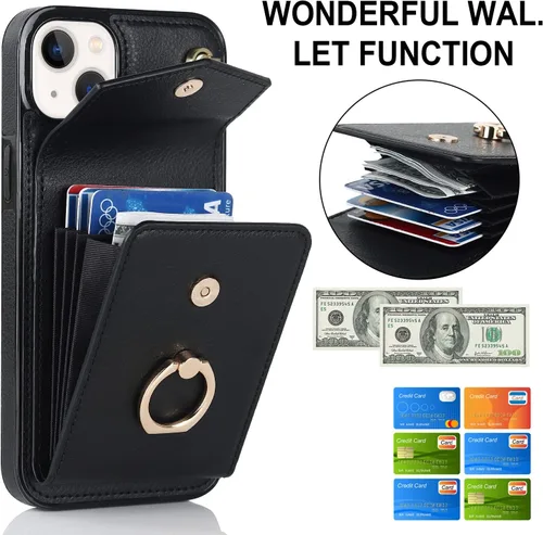 Vista 3 de Asuwish Funda de teléfono para iPhone 12 Mini 5.4 con protector de pantalla de vidrio templado y anillo de bloqueo RFID, tarjetero de cuero
