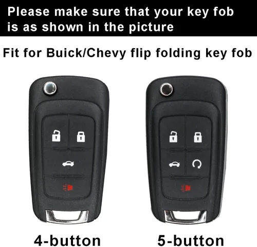 Vista 2 de ontto Funda para llavero de piel auténtica, compatible con Chevy para llave Buick Flip (4 botones, negro)