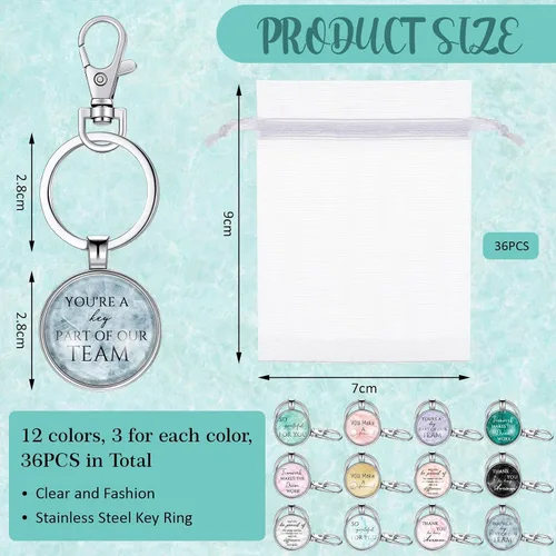 Vista 3 de Llavero de agradecimiento para empleados, con bolsa de organza, diseño de mármol, llavero inspirador para personal, profesor, enfermera