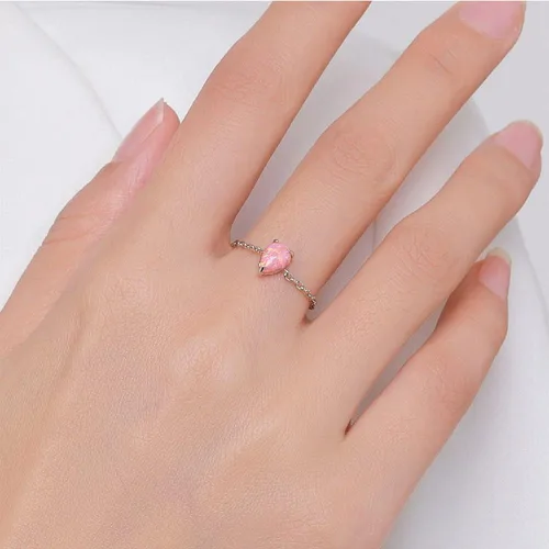 Vista 2 de Anillo de corazón de ópalo para mujer, plata de ley 925, ajustable, anillo de compromiso de amor, corazón, anillos de promesa, anillos colgantes