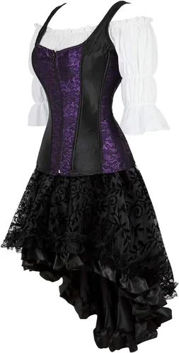 Vista 2 de frawirshau - Vestido de corsé de encaje para mujer, estilo Burlesque, disfraz steampunk para Halloween