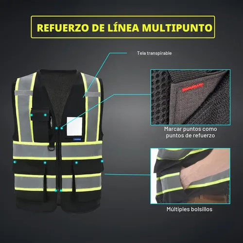 Vista 3 de AYKRM Chaleco de Seguridad de Construcción Personalizado con Logotipo Impreso de Alta Visibilidad Reflectante de 2 Tonos